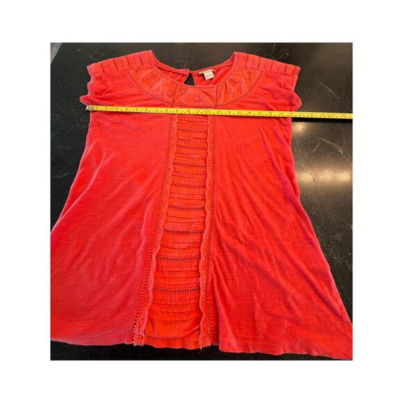 Lucky Brand coral BOHO eyelet insert tee SM 100% Cotton - Picture 8 of 9